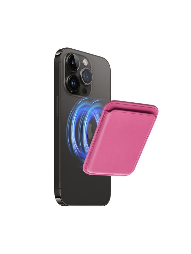 Portfel magnetyczny na karty LEATHER MAG WALLET kompatybilny z MagSafe  różowy