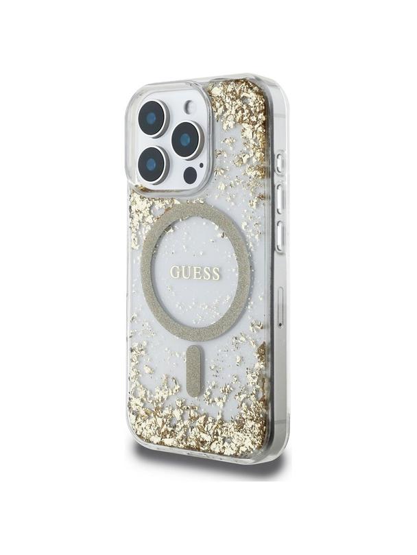 GUESS futerał do IPHONE 16 Pro kompatybilny z MagSafe GUHMP16LRGRGED (Resin Bottom Glitter) złoty