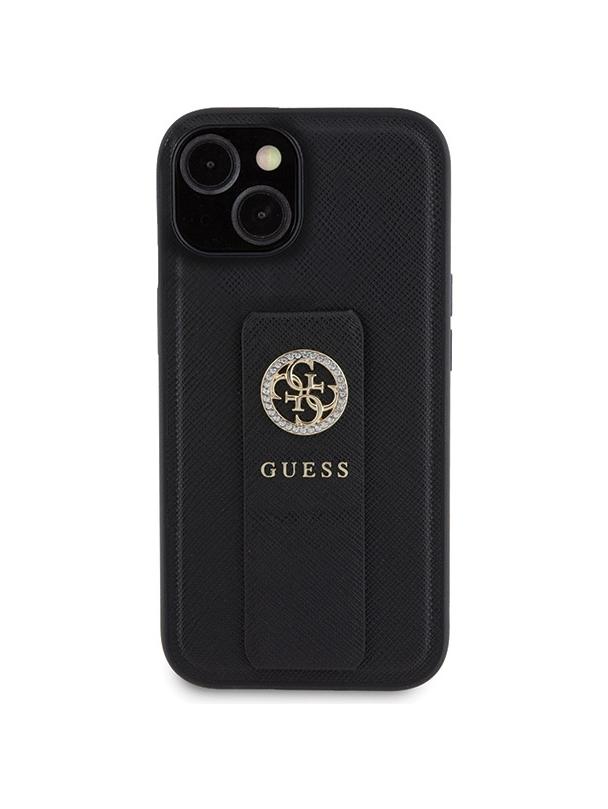 GUESS futerał do IPHONE 13 / 14 / 15 GUHCP15SPGSSADK (Grip Stand 4G Saffiano Strass) czarny