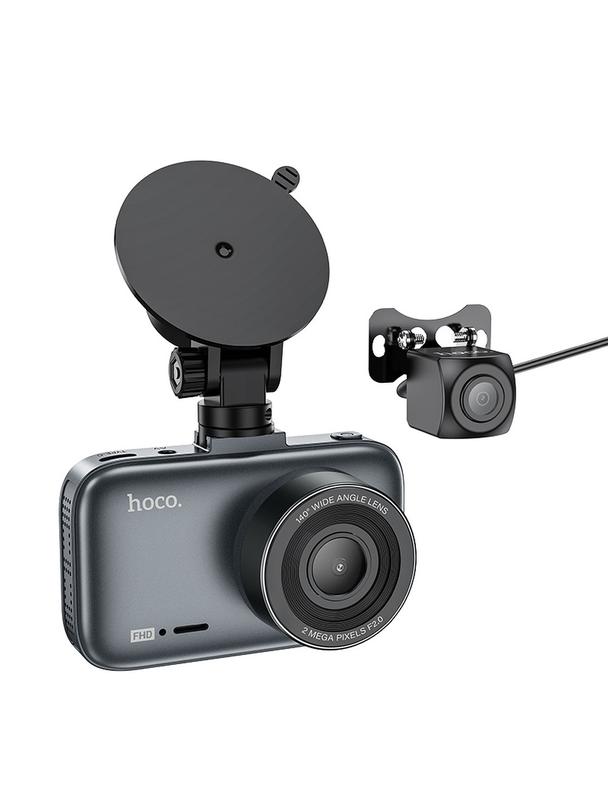 Kamera samochodowa Hoco z wyświetlaczem 3" 1080P/30fps + kamera tylna 720P/25fps DV6  stalowo szara