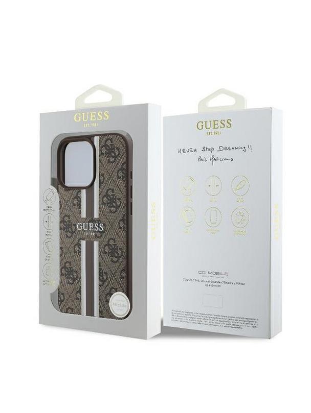 GUESS futerał do IPHONE 16 Pro kompatybilny z MagSafe GUHMP16LP4RPSW (4G Printed Stripes) brązowy