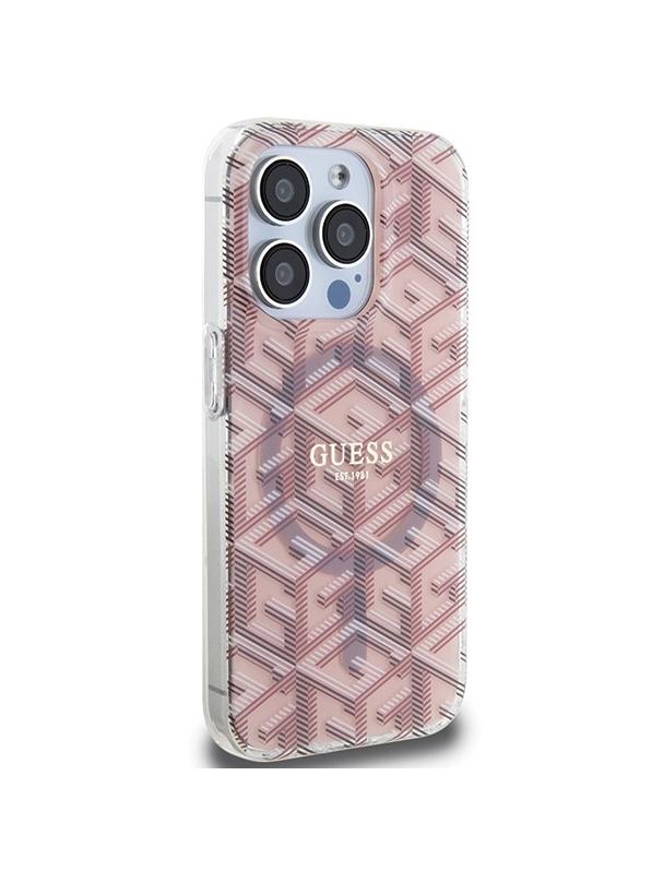 GUESS futerał do IPHONE 15 Pro kompatybilny z MagSafe GUHMP15LHGCUSTGP (IML GCUBE) różowy