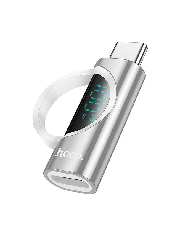 Adapter USB C do USB C Hoco 5A 100W z wyświetlaczem UA32 srebrny