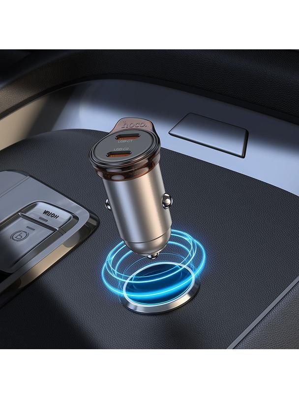 Ładowarka samochodowa Hoco 2 x USB C QC PD 45W NZ16B szara