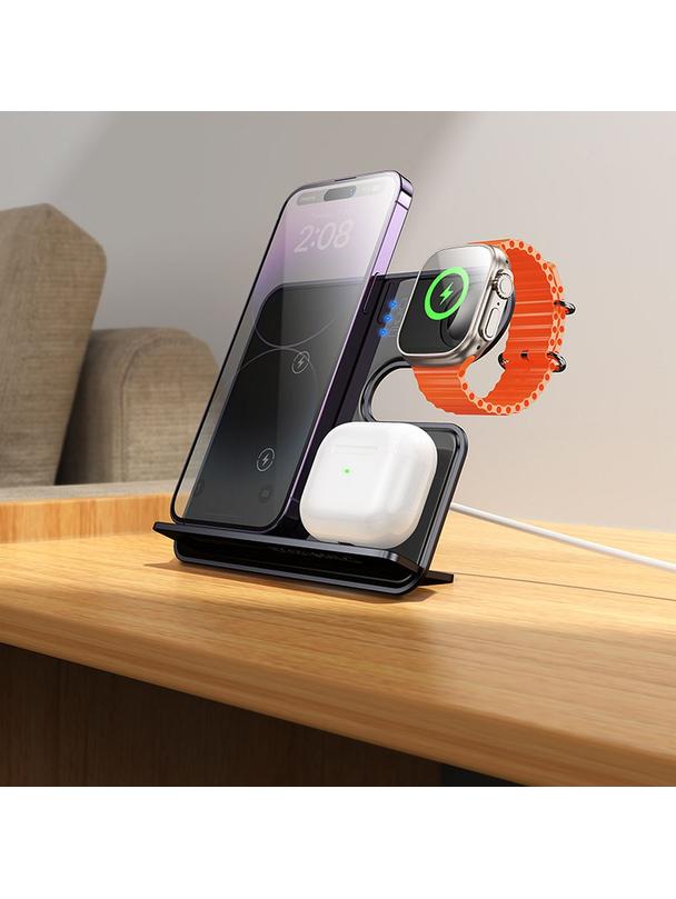 Ładowarka indukcyjna Hoco 3w1 15W zgodna z MagSafe i APPLE Watch CQ19 szara