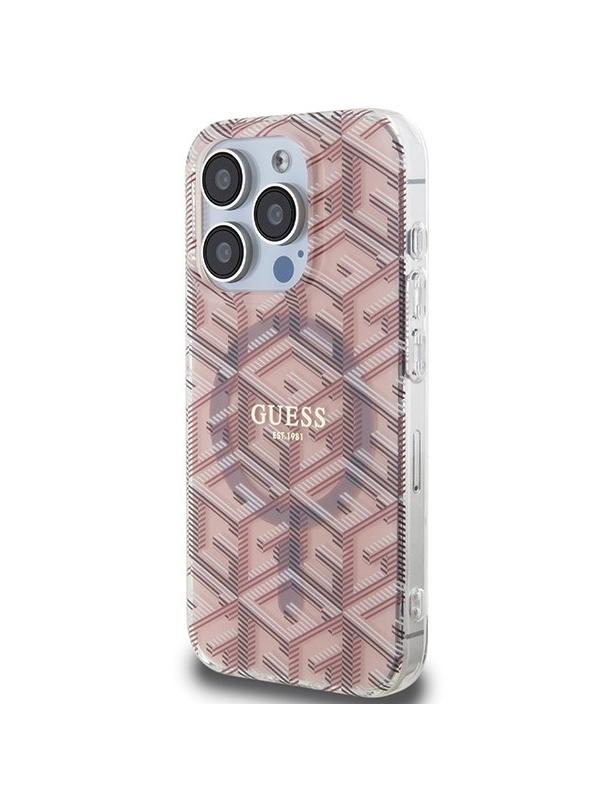 GUESS futerał do IPHONE 15 Pro kompatybilny z MagSafe GUHMP15LHGCUSTGP (IML GCUBE) różowy