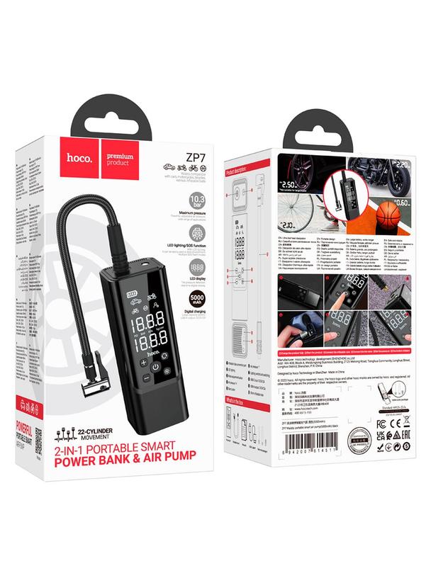 Kompresor samochodowy Hoco bezprzewodowy 5000mAh ZP7 czarny