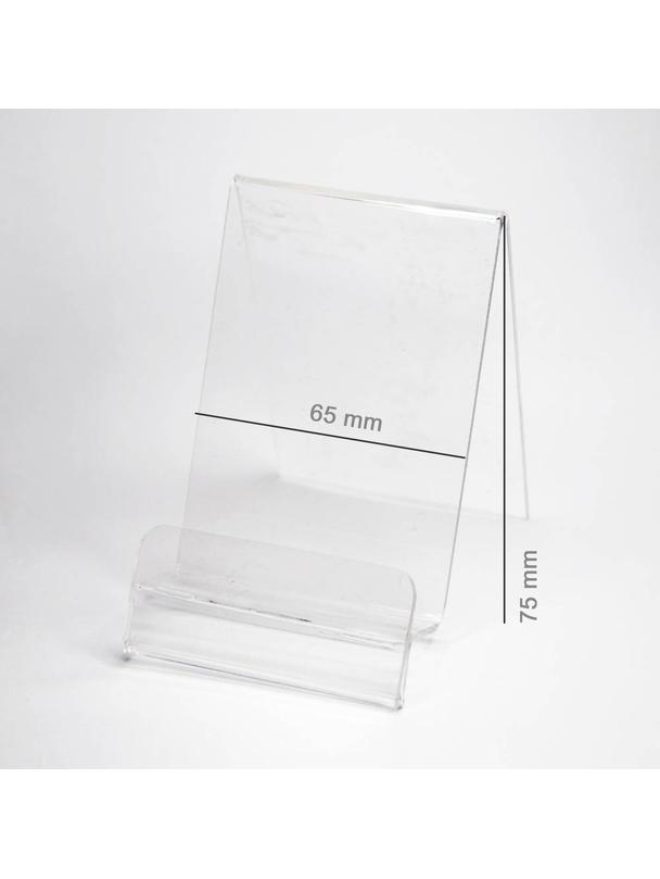Podstawka Pionowa Plexi / Stojak na telefon z Zakładką na Cenę (Smartfon) szer. 65 mm