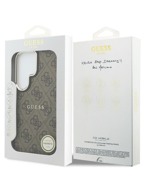 GUESS futerał do SAMSUNG S26 Ultra GUHMS26LP4MSEGCW (4G Embossed Ring MagSafe) brązowy