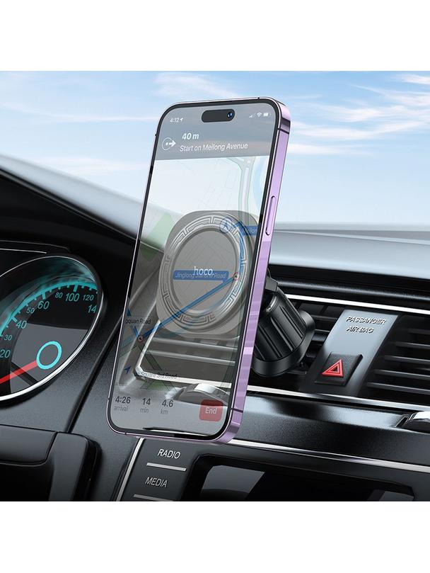 Uchwyt na telefon do samochodu magnetyczny zgodny z MagSafe Hoco do kratki H28 czarny