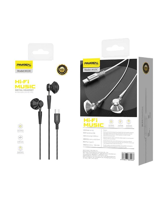 PAVAREAL słuchawki przewodowe Typ C z mikrofonem PA-M10C czarne [DAC]