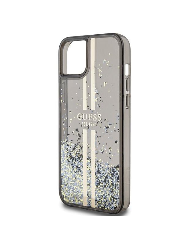 GUESS futerał do IPHONE 15 GUHCP15SLFCSEGK (Liquid Glitter Gold Stripes) czarny