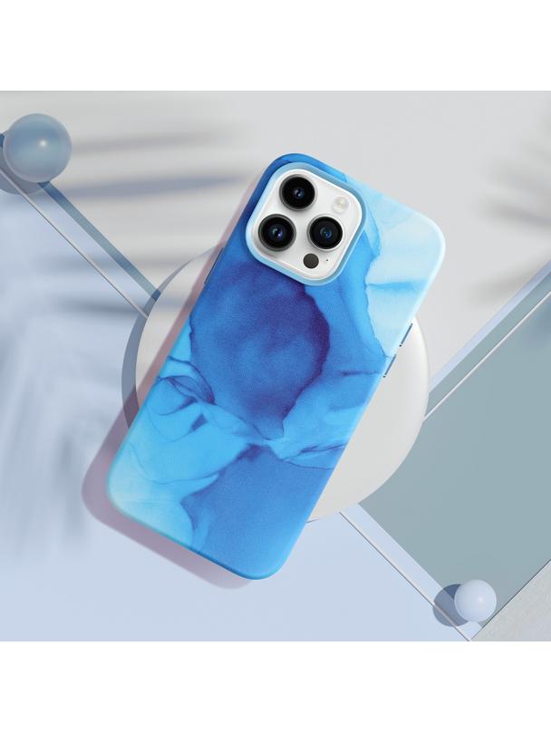 Futerał LEATHER MAG COVER kompatybilny z MagSafe do IPHONE 13 Pro blue splash