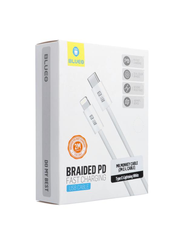 BLUEO kabel Typ C do Lightning QC4.0 60MB/S PD60W 2 m biały