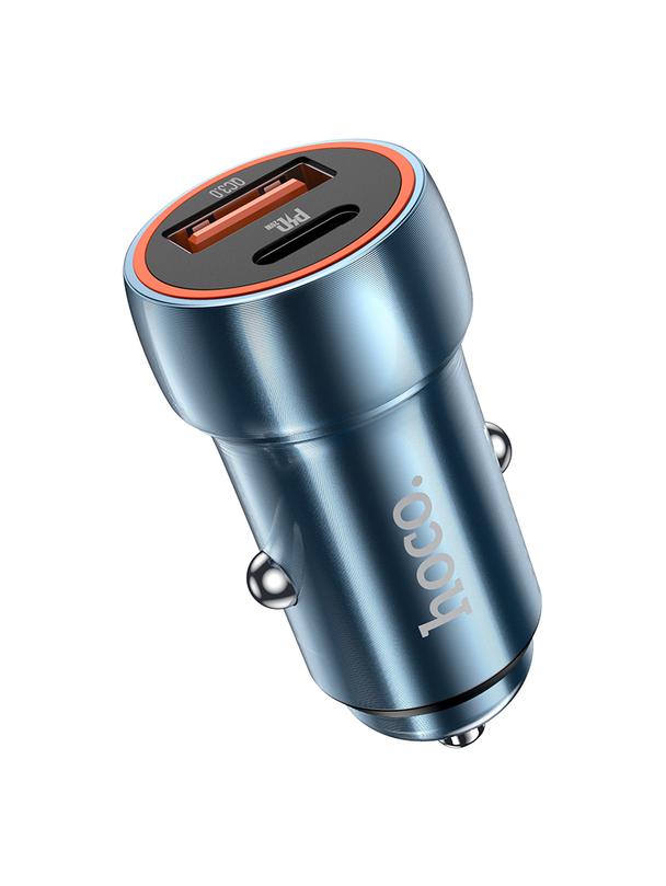 Ładowarka samochodowa Hoco USB A + USB C QC3.0 PD 20W Z46A niebieska