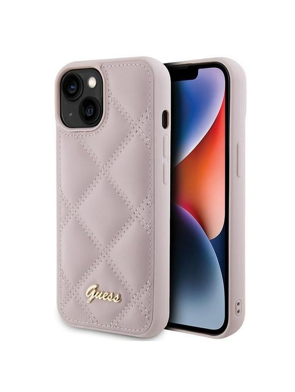 GUESS futerał do IPHONE 13 / 14 / 15 GUHCP15SPSQSQSP (Quilted Metal Logo) różowy