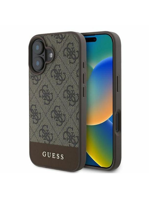 GUESS futerał do IPHONE 16 GUHCP16SG4GLBR (PC/TPU 4G PU Bottom Stripe) brązowy