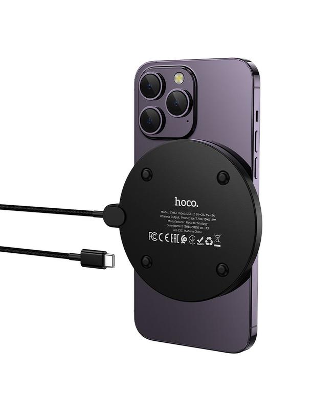 Ładowarka indukcyjna Hoco 15W z kablem USB C i wyświetlaczem CW62 czarna