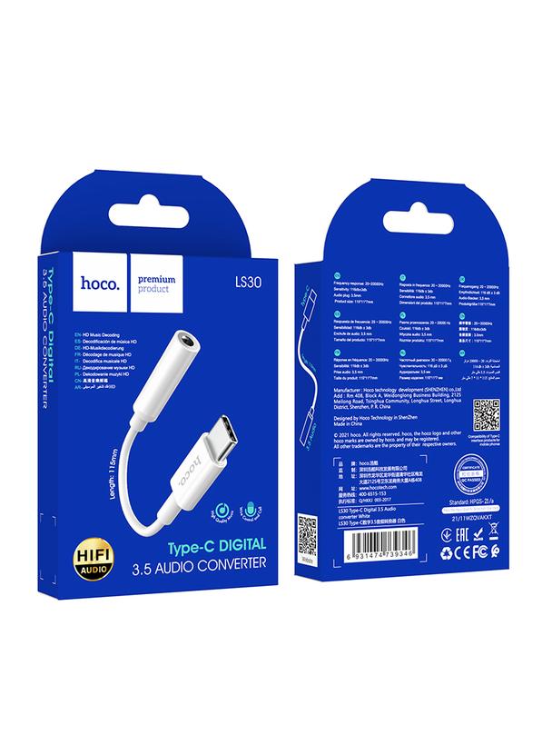 Adapter AUX USB C do Jack 3,5 mm Hoco LS30 biały
