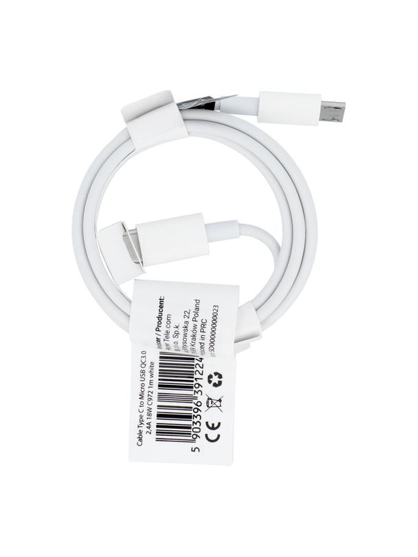 Kabel USB C do Micro USB QC3.0 2,4A 18W C972 1 m biały