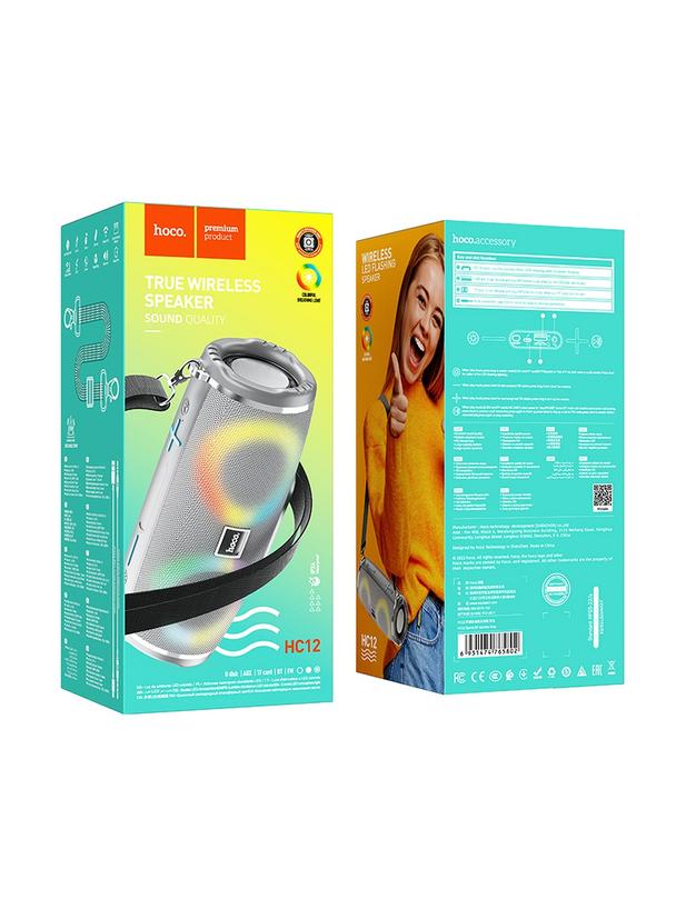 Głośnik bluetooth LED 2 x 5W 2h Hoco HC12 szary