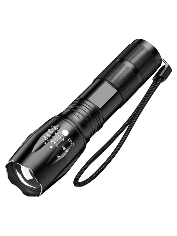 Latarka LED z teleskopowym zoom-em czarna