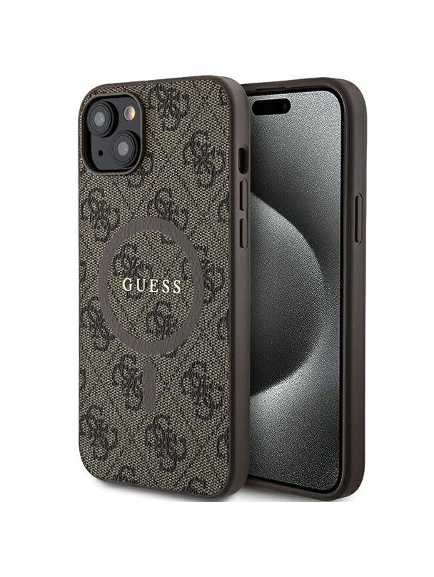 GUESS futerał do IPHONE 14 kompatybilny z MagSafe GUHMP14SG4GFRW (4G Ring classic logo) brązowy