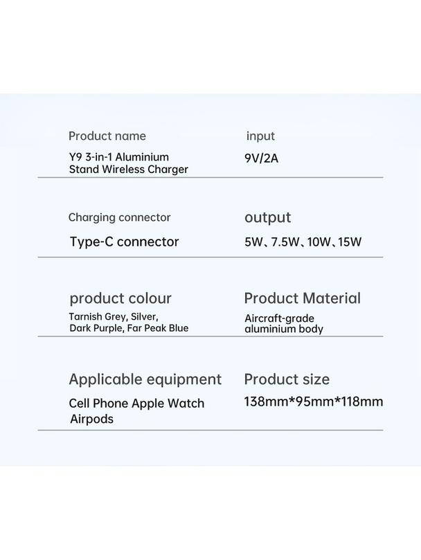 VEGER ładowarka indukcyjna 3w1 Qi 20W Y9 szara