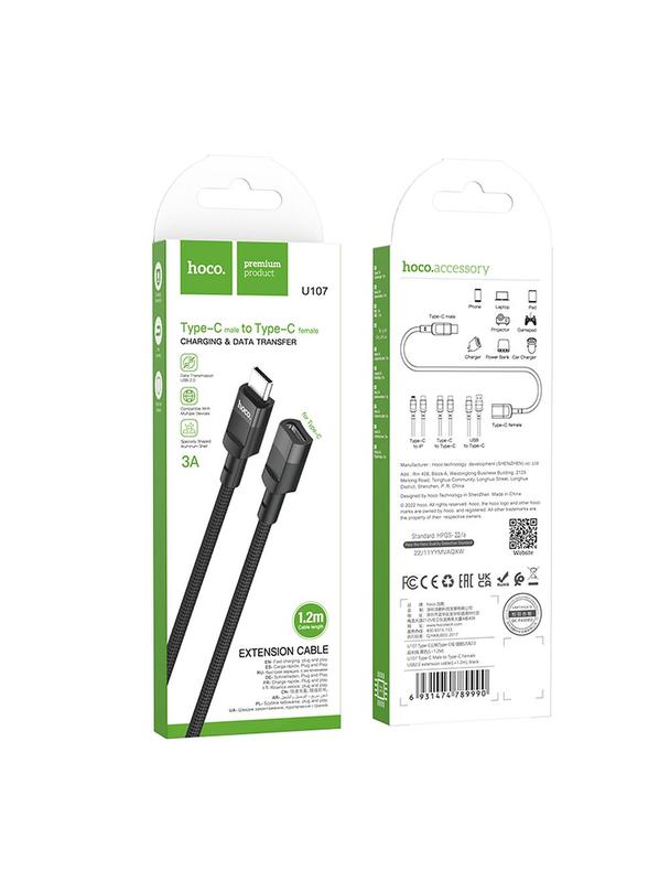 Adapter OTG USB C do USB C Hoco 3A 1,2 m U107 czarna