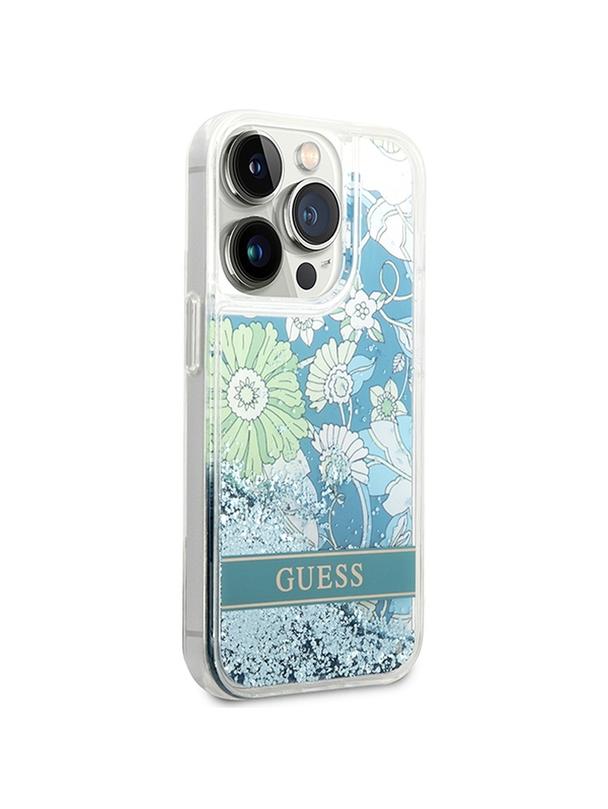 GUESS futerał do IPHONE 14 Pro GUHCP14LLFLSN (Liqide Glitter Flower) zielony