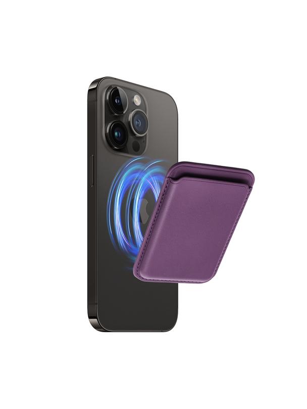 Portfel magnetyczny na karty LEATHER MAG WALLET kompatybilny z MagSafe  ciemny fioletowy