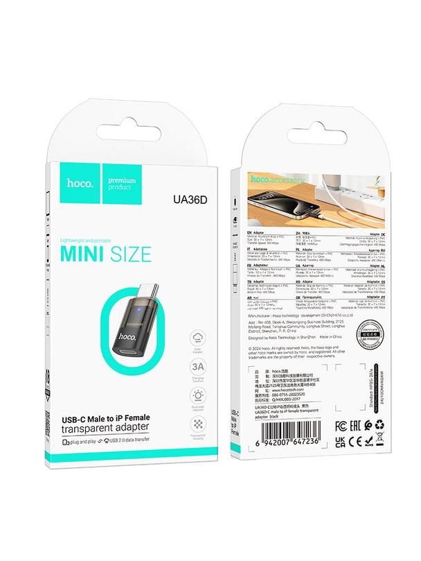 Adapter USB C do Lightning Hoco UA36D transparentny czarny