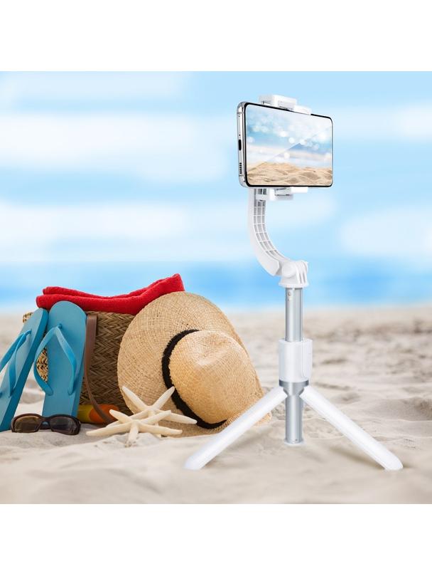 Uchwyt selfie z pilotem bezprzewodowym tripod ze stabilizatorem GIMBAL SSTR-L08 biały