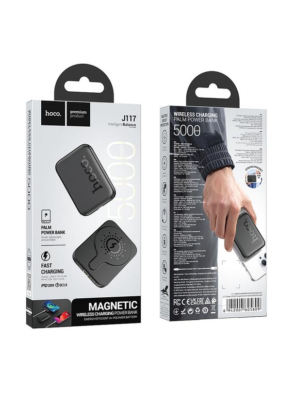 Powerbank zgodny z MagSafe Hoco 5000 mAh QC PD 18W J117 czarny