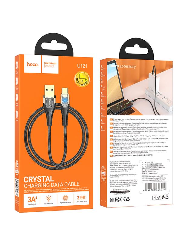 Kabel USB A do USB C Hoco 2,4A 1,2 m U121 czarny transparentny