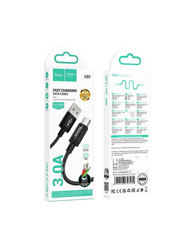 Kabel USB A do USB C Hoco 3A 2 m X89 czarny