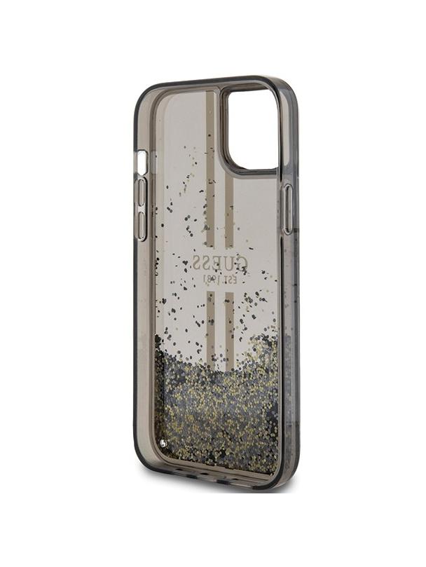 GUESS futerał do IPHONE 15 GUHCP15SLFCSEGK (Liquid Glitter Gold Stripes) czarny