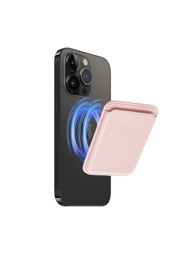 Portfel magnetyczny na karty LEATHER MAG WALLET kompatybilny z MagSafe  jasny różowy