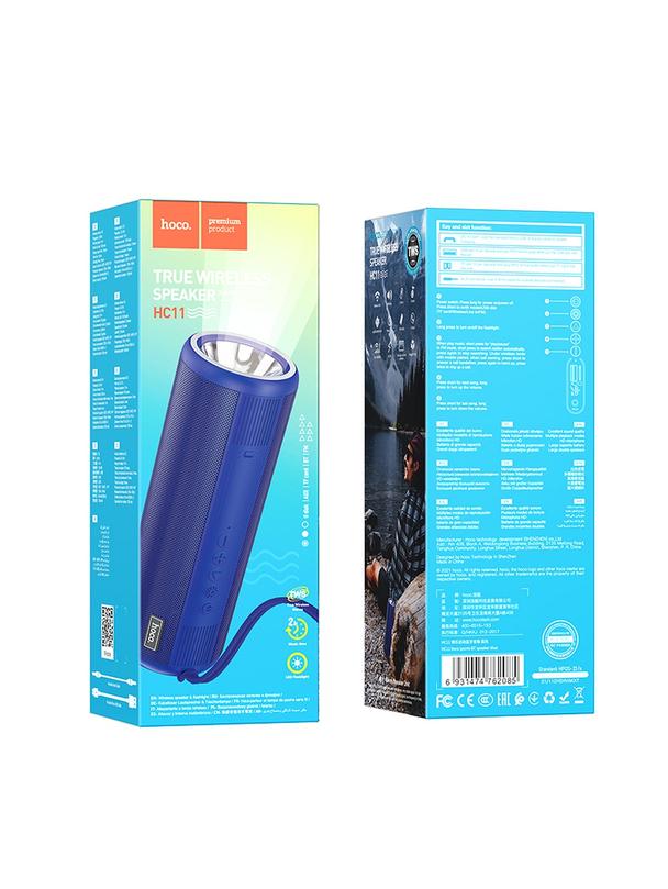 Głośnik bluetooth z latarką 2 x 15W 2h Hoco HC11 niebieski