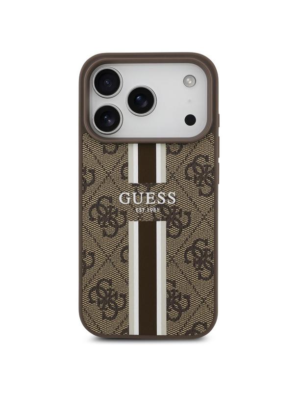 GUESS futerał do IPHONE 17 Pro kompatybilny z MagSafe GUHMP17LP4RPSW (4G Printed Stripes) brązowy