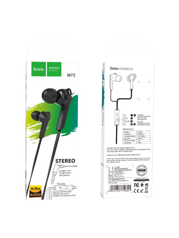 Słuchawki przewodowe douszne Jack 3,5 mm Hoco M72 czarne