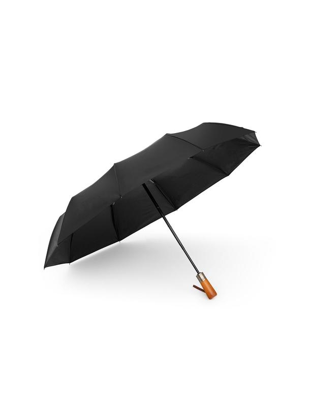 Automatyczny składany parasol z drewnianą rączką 10-ramienny XXL 115 cm czarny