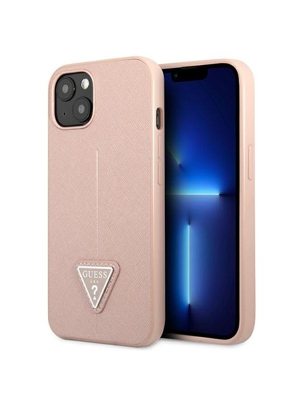 GUESS futerał do IPHONE 13 / 14 / 15 GUHCP14SPSATLP (SaffianoTriangle Logo) różowy