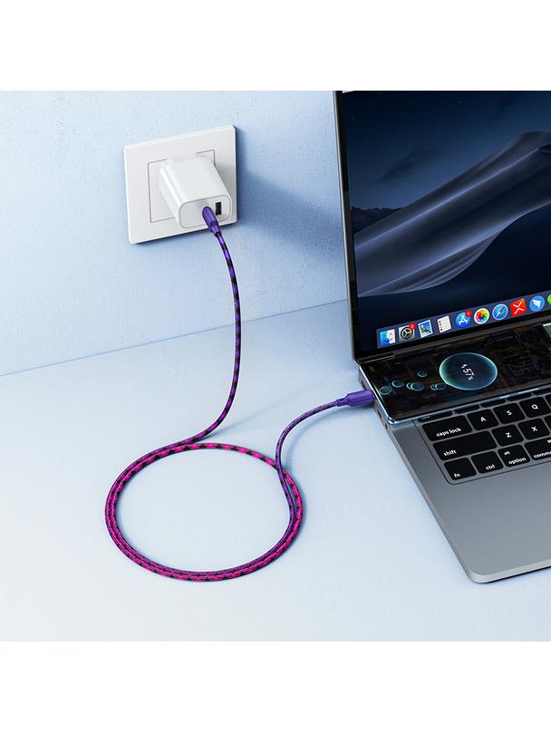 Kabel USB C do USB C Hoco 3A 60W 1 m X116 gradient fioletowy