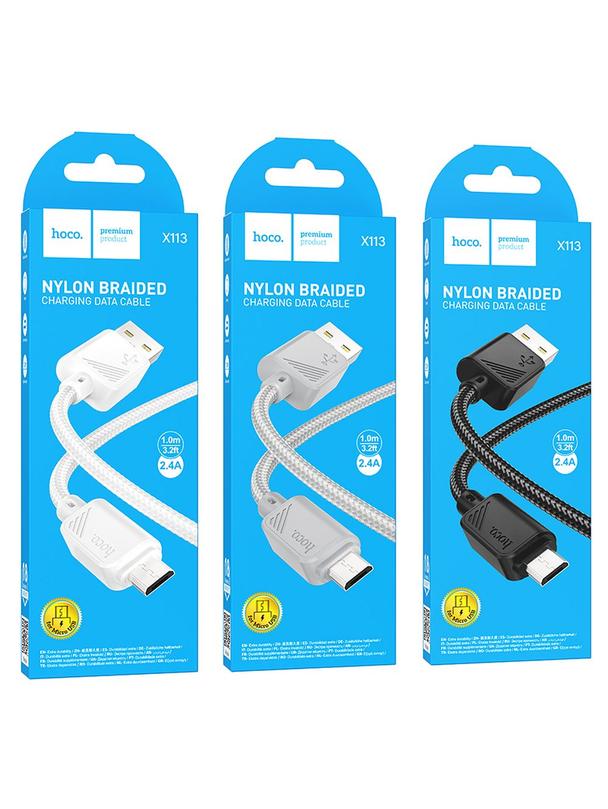 Kabel USB A do Micro USB Hoco 2,4A 1 m X113 szary