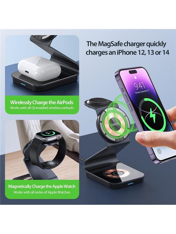 DUZZONA W15 - ładowarka indukcyjna 3w1 kompatybilna z MagSafe 15W czarna