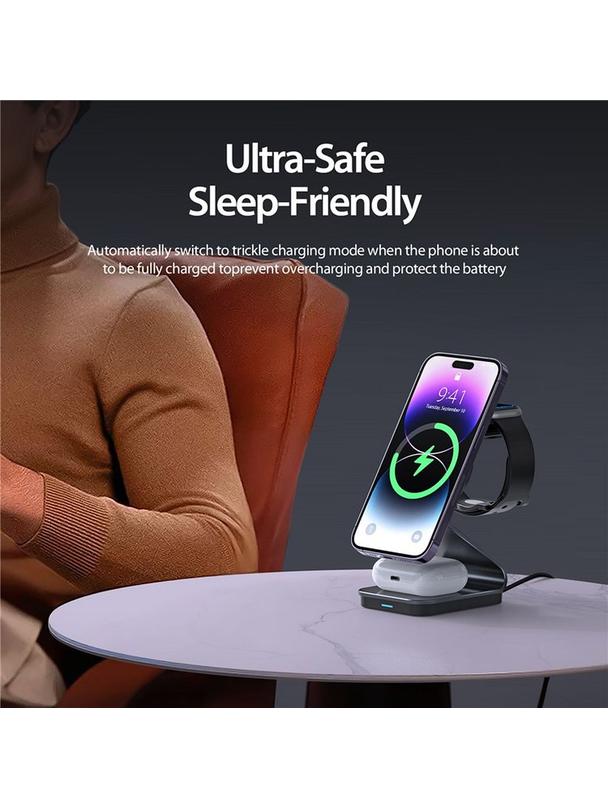 DUZZONA W15 - ładowarka indukcyjna 3w1 kompatybilna z MagSafe 15W czarna