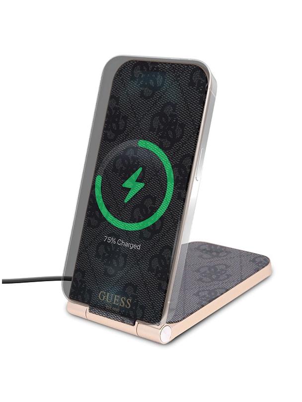 Ładowarka indukcyjna 2w1 Guess zgodna z MagSafe 15W składana GUDCFAL4PEGK złota