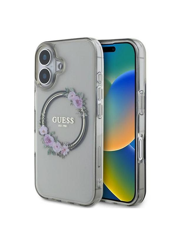 GUESS futerał do IPHONE 16 kompatybilny z MagSafe GUHMP16SHFWFCK (IML Flowers Wreath) czarny