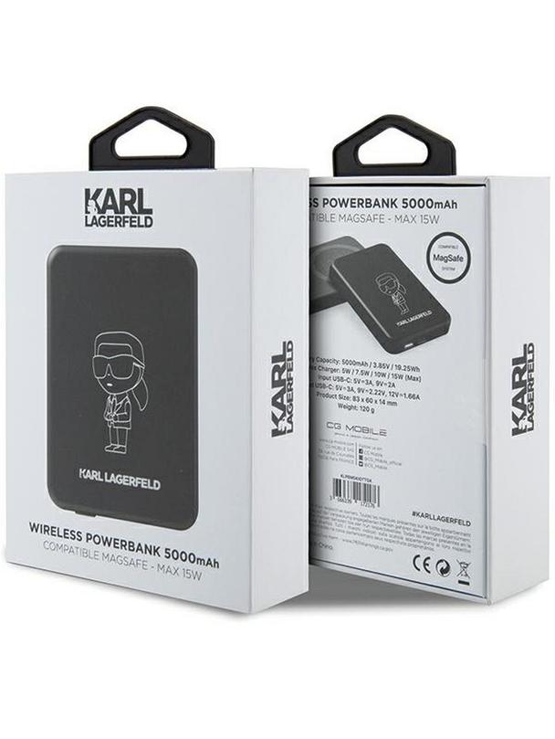 KARL LAGERFELD powerbank 5000 mAh z ładowaniem indukcyjnym kompatybilny z MagSafe 15W KLPBM5KIOTTGK czarny